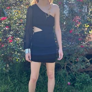 One Shoulder Long Sleeve Cut Out Detail with silver wrist cuff